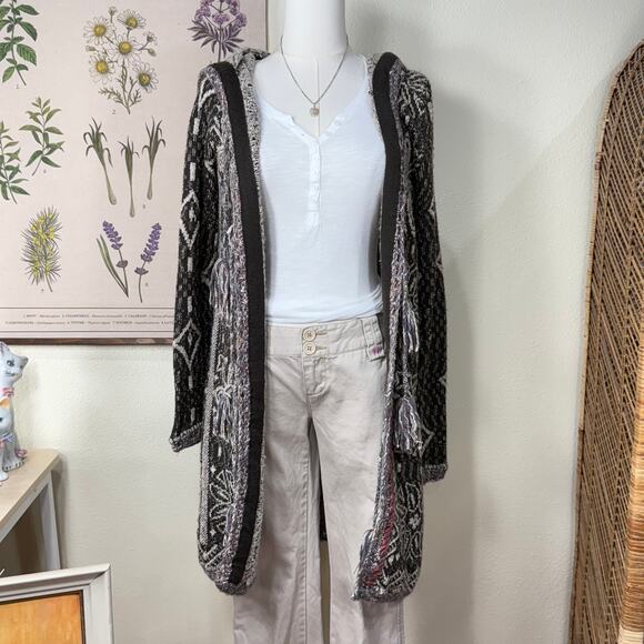 Free People Hooded Tassel Tie Long Cardigan Sweater Fairy Grunge Forest Boho M - Picture 5 of 12